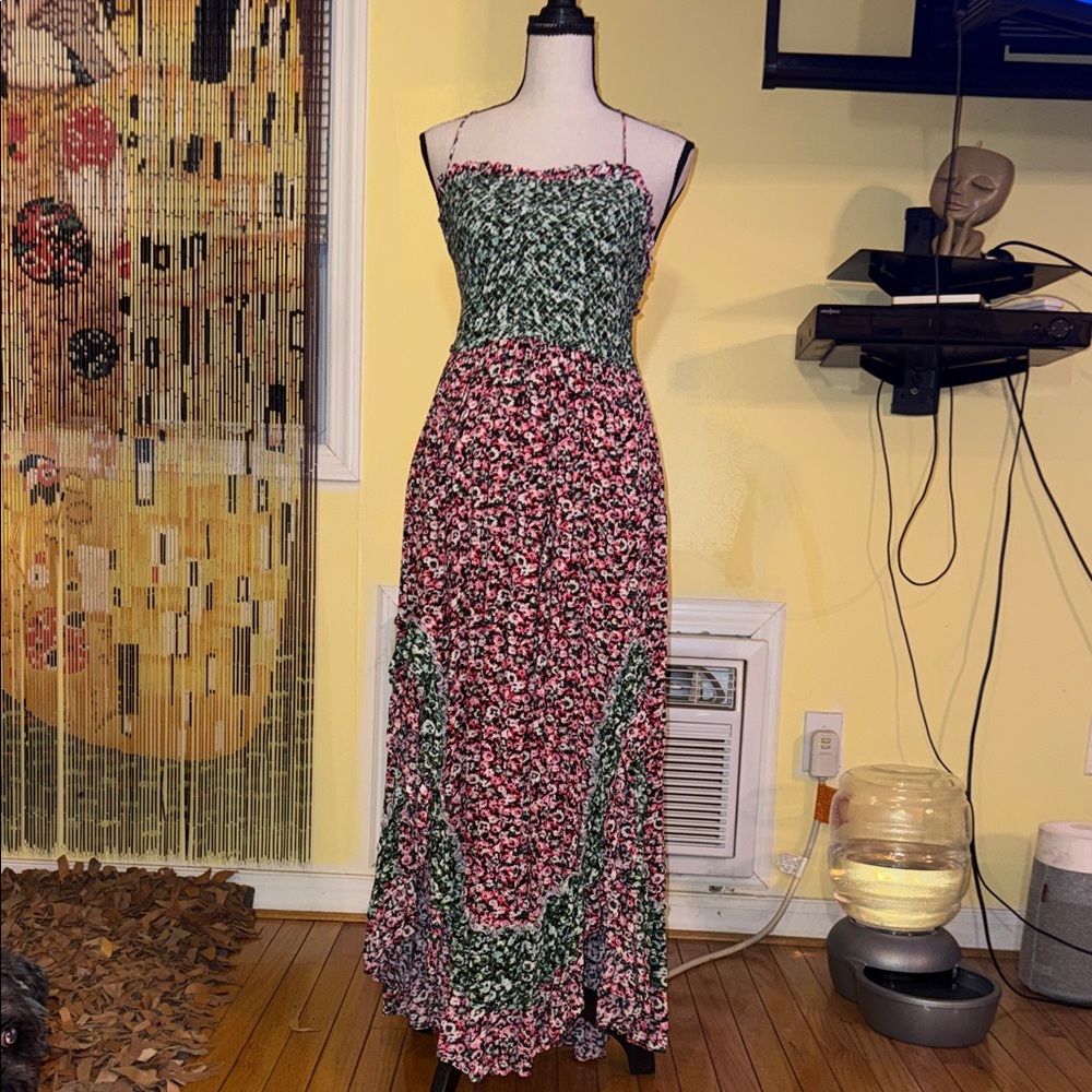 FP Movement by Free People Green and Pink Floral Maxi Dress